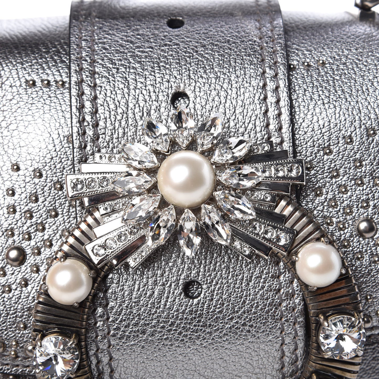 Goatskin Madras Soft Calfskin Crystal Embellished Dahlia Shoulder Bag Chrome