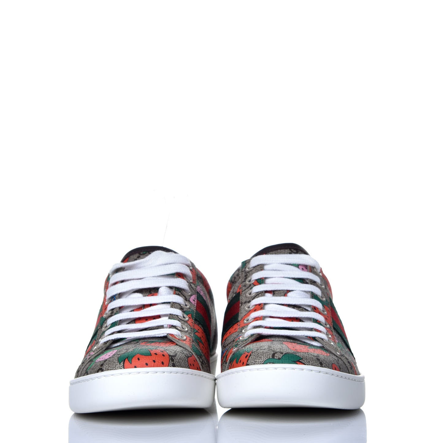 GG Supreme Monogram Strawberry Web Womens Ace Sneakers 39 Beige Multicolor Red Green