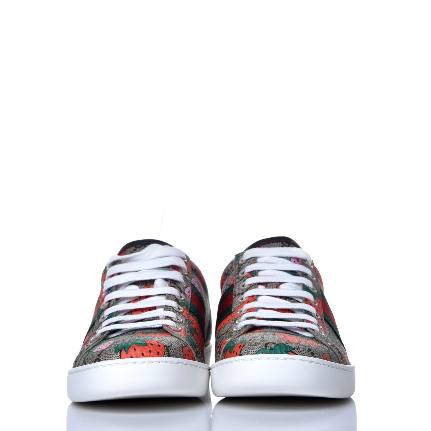 Gucci GG Supreme Monogram Strawberry Web Womens Ace Sneakers 39 Beige Multicolor Red Green 2 of 10