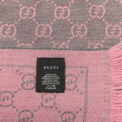 Gucci Wool Jacquard GG Monogram Sten Fringe Scarf Graphite Pink 4 of 4