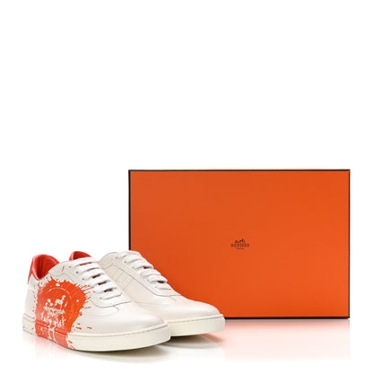 Hermes Swift Printed Peinture Fraiche Quicker Sneakers 39 White Orange 10 of 10