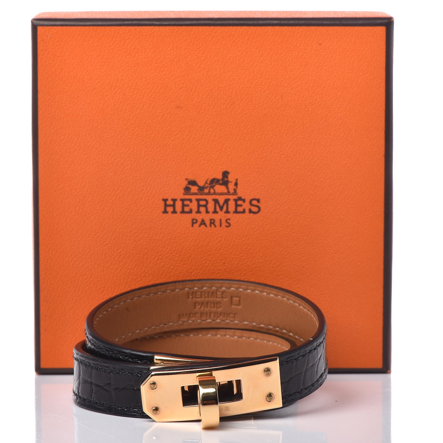 Hermes Shiny Alligator Kelly Double Tour Bracelet S Black 7 of 7