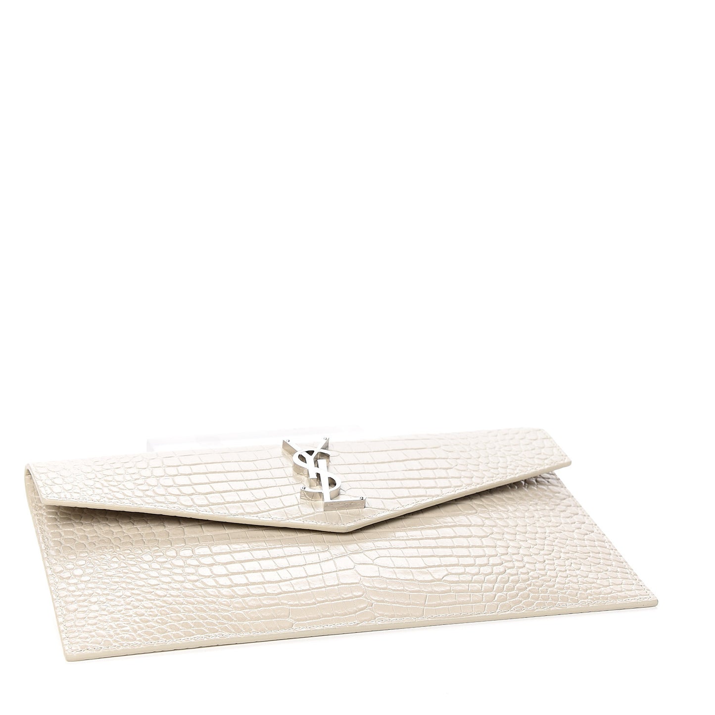 Calfskin Crocodile Embossed Uptown Monogram Pouch Crema Soft