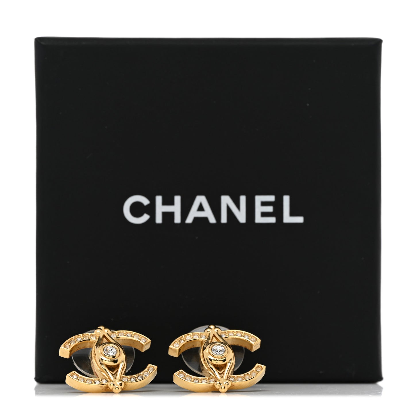 Crystal Bezel CC Earrings Gold