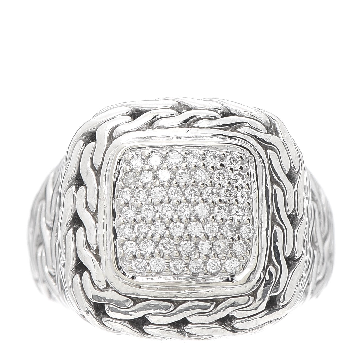John Hardy Sterling Silver 18K Yellow Gold Diamond Classic Chain Square Ring 52 6 1 of 7