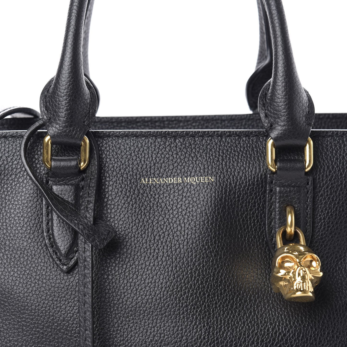 Pebbled Calfskin Small Skull Padlock Zip Around Tote Black