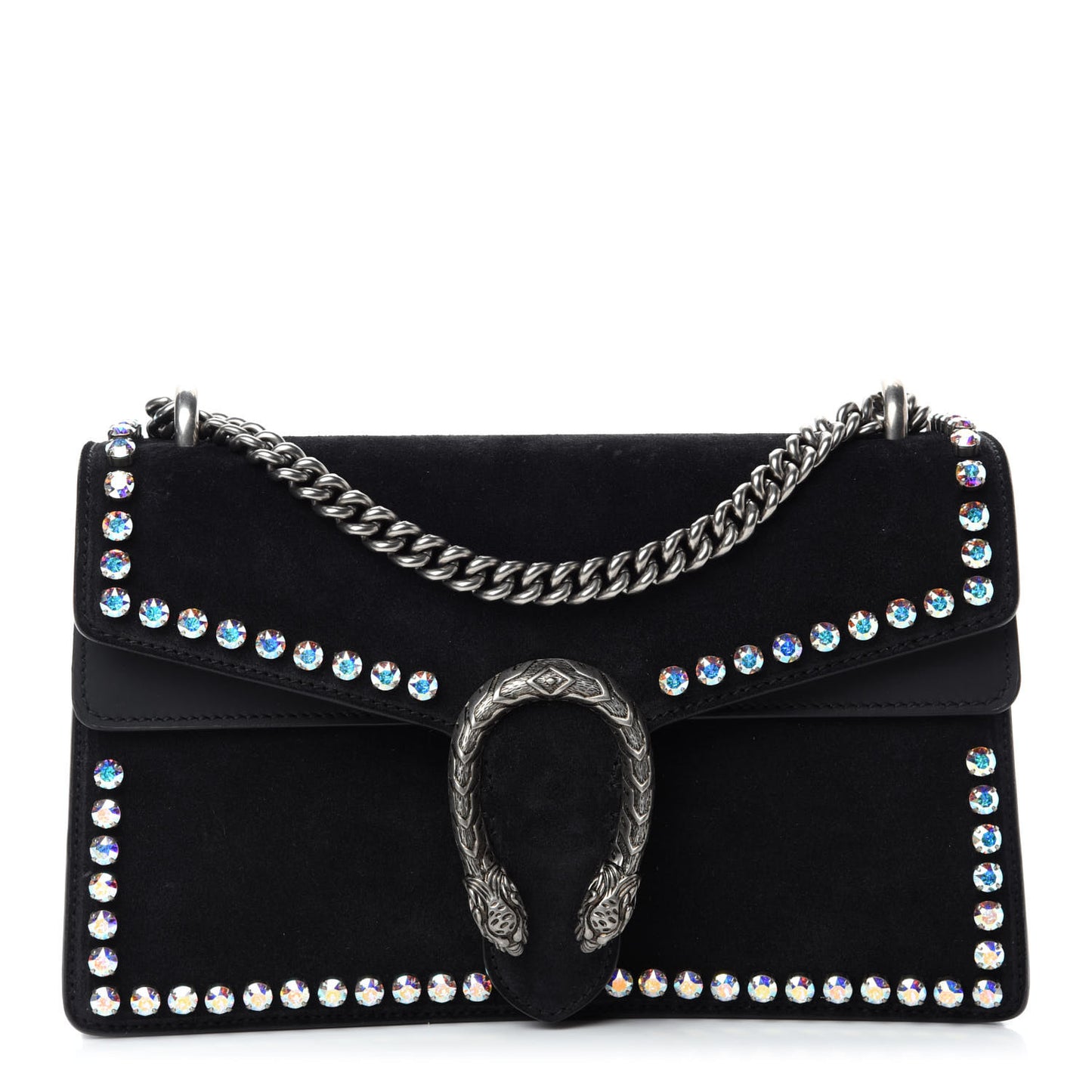 Suede Crystal Small Dionysus Shoulder Bag Black