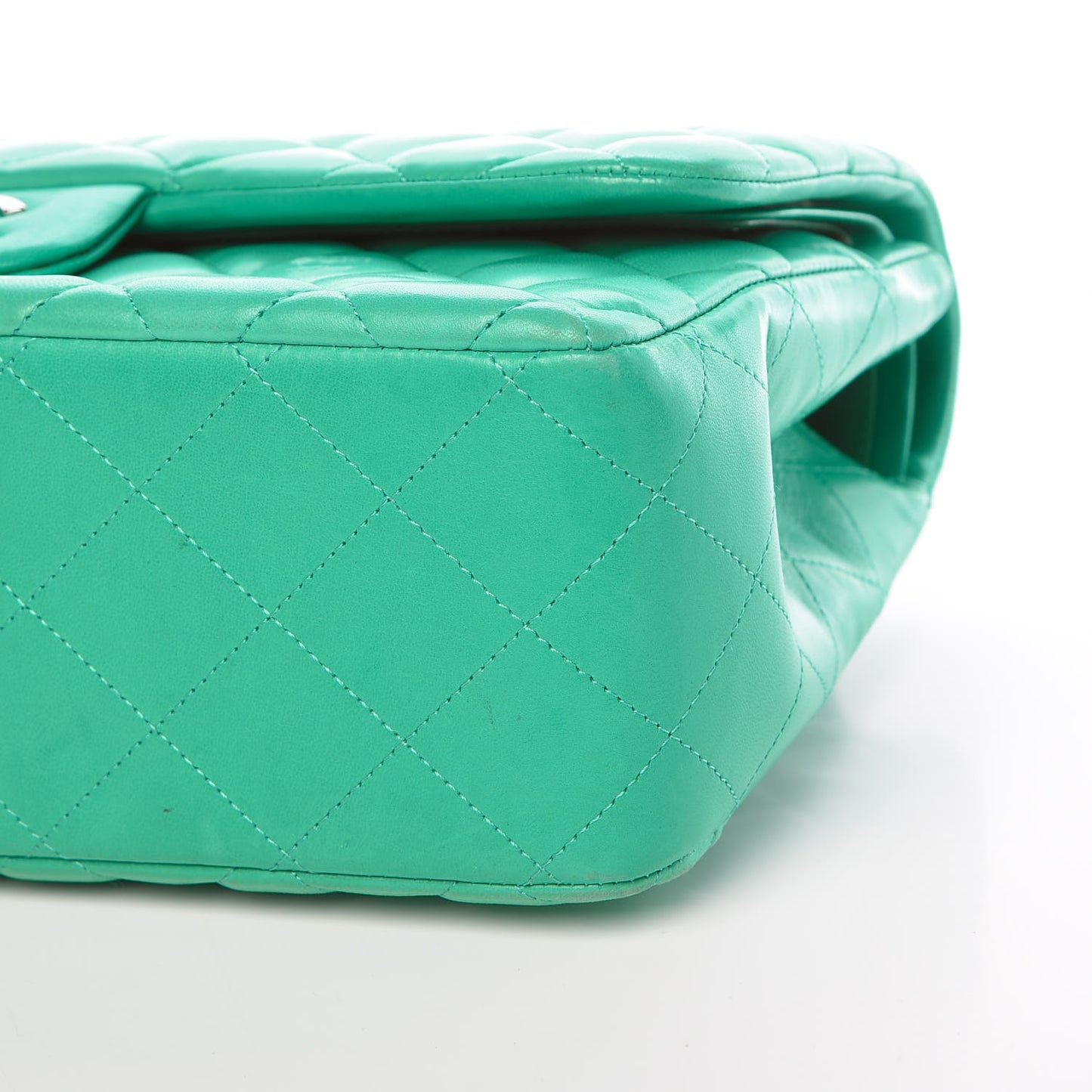 Lambskin Quilted Jumbo Double Flap Green