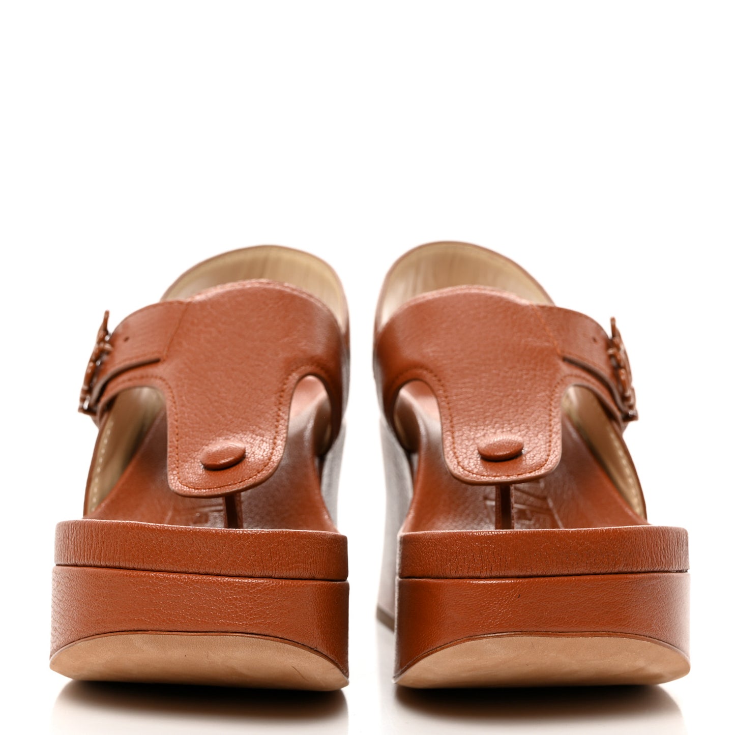 Calfskin Medallion Buckle Ease 90mm Flatform Sandal 36 Mahogany