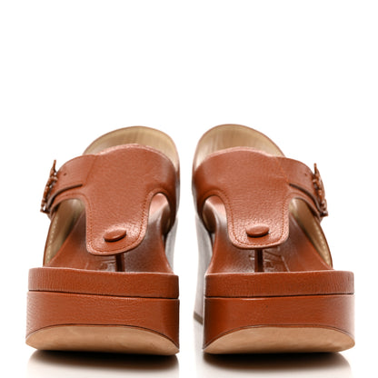 Loewe Calfskin Medallion Buckle Ease 90mm Flatform Sandal 36 Mahogany 2 of 9