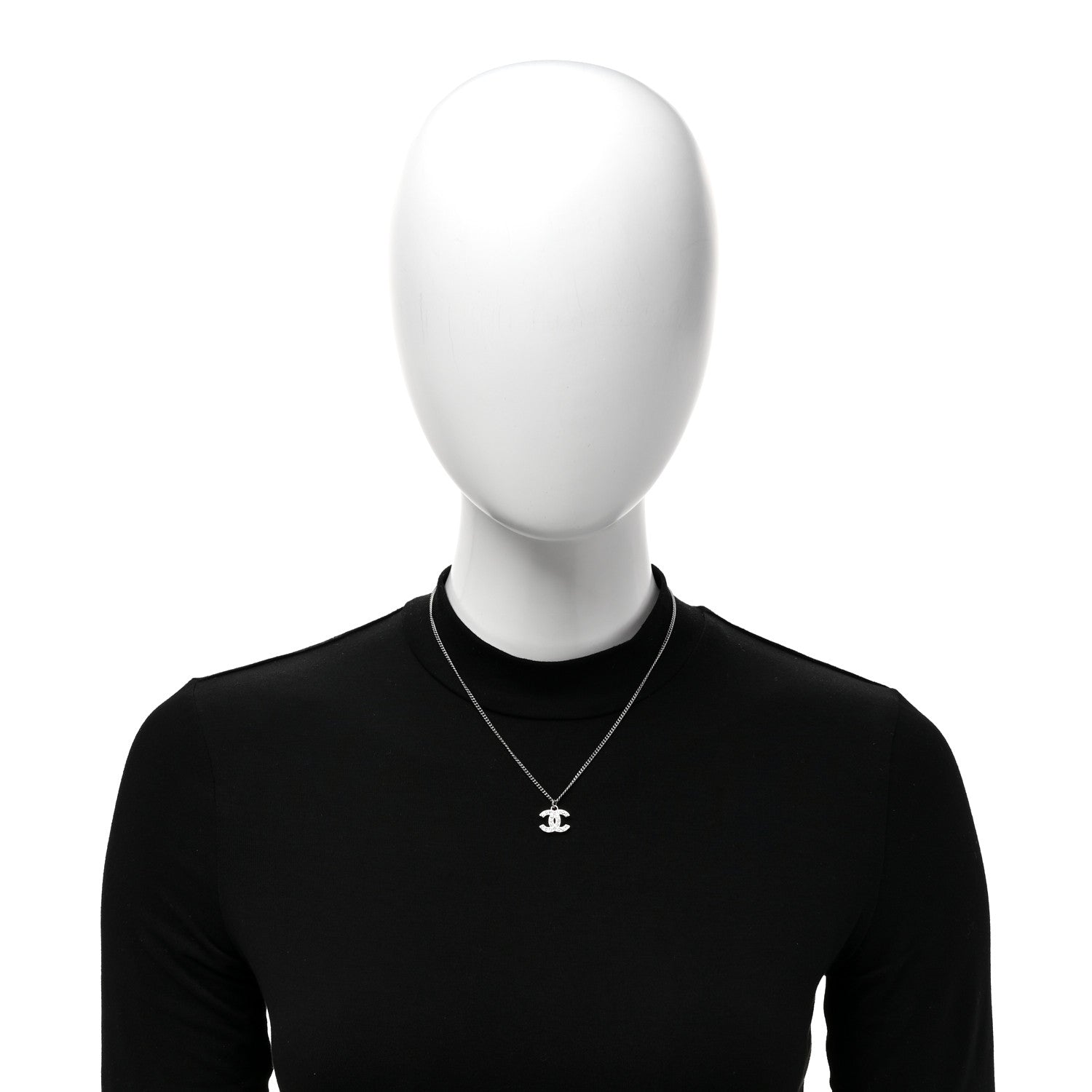 Chanel Crystal Timeless CC Necklace Silver 2 of 5