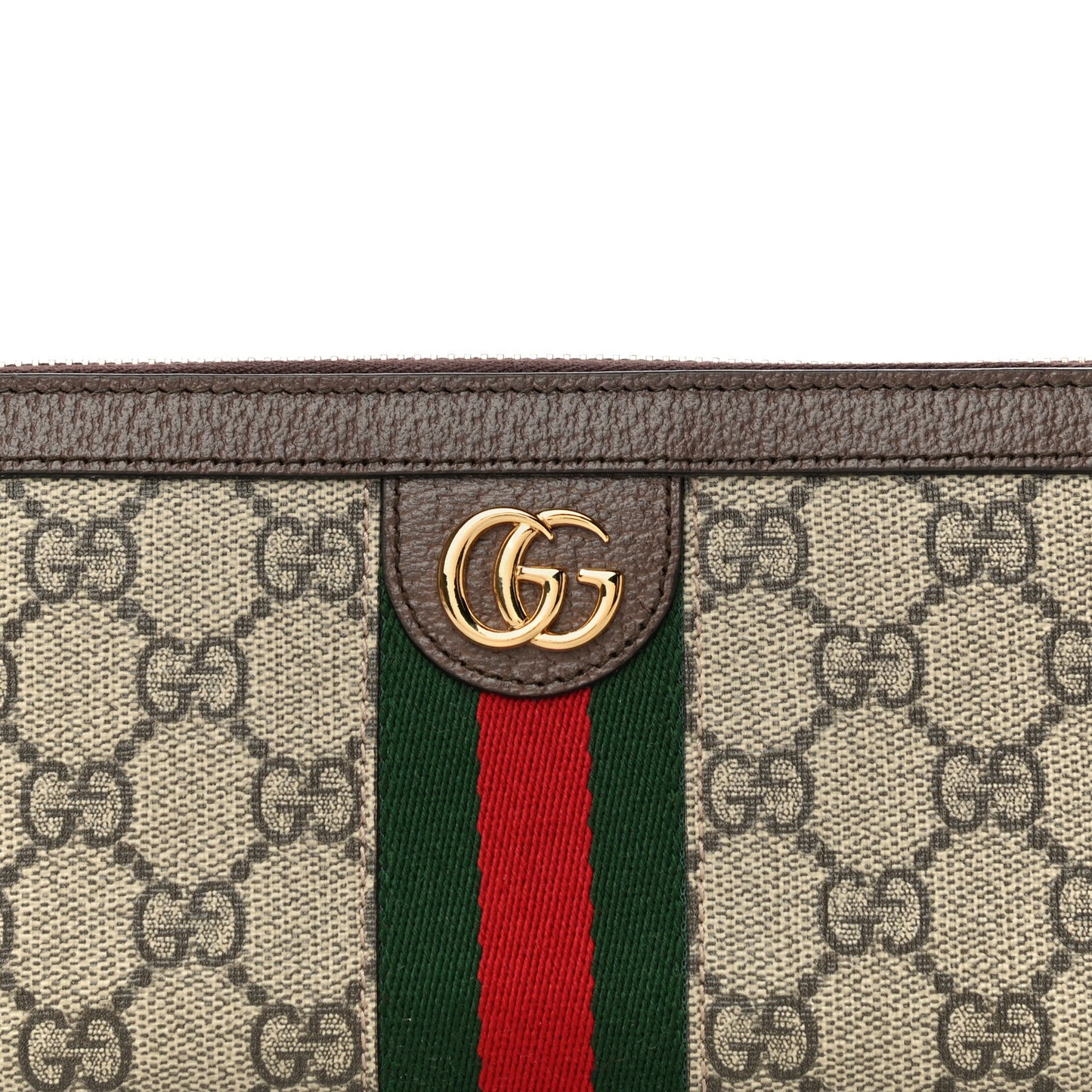 GG Supreme Monogram Web Ophidia Zip Around Wallet Brown