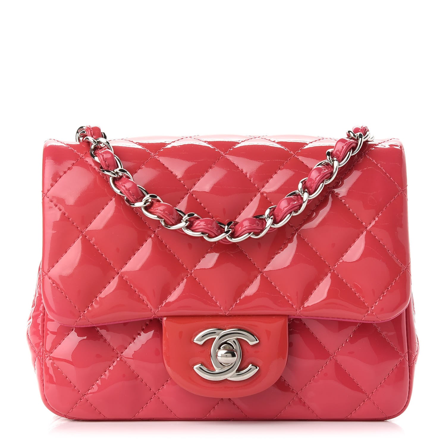 Chanel Patent Quilted Mini Square Flap Pink 1 of 8