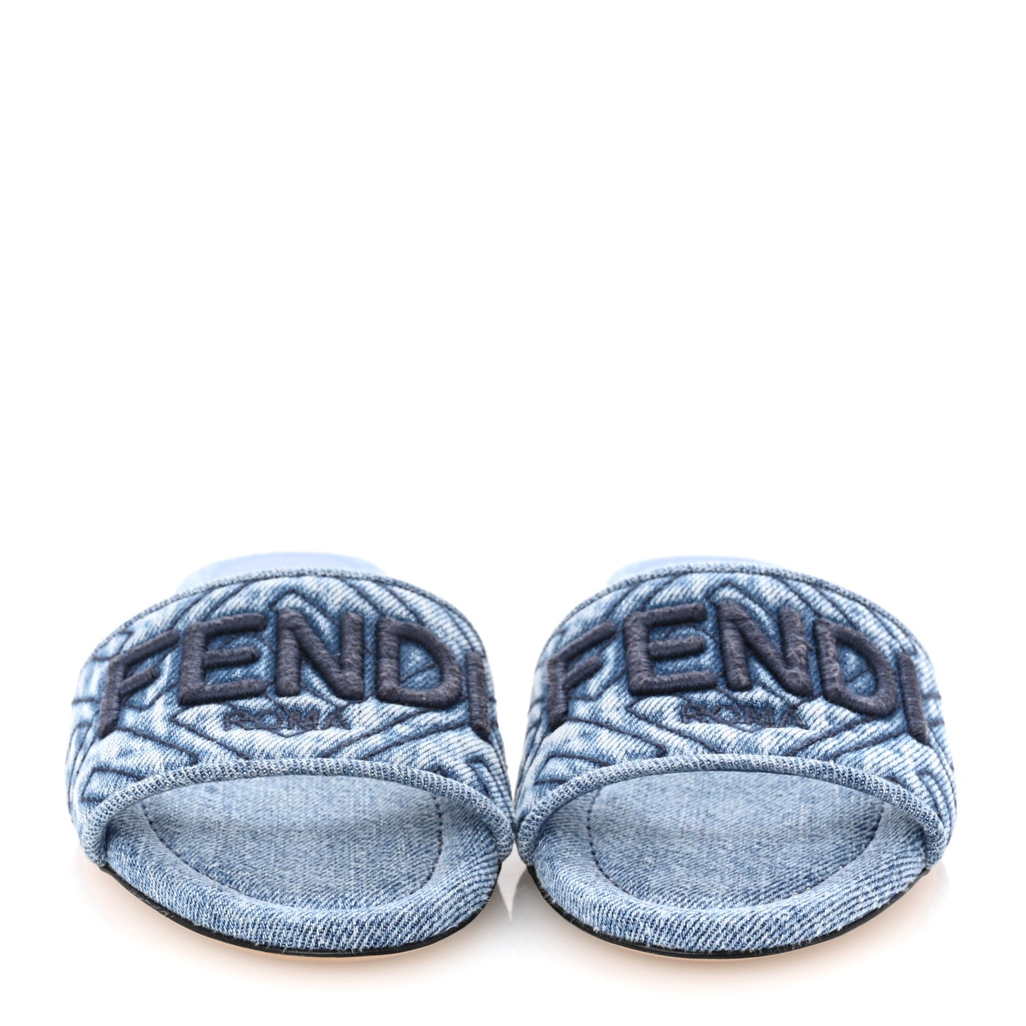 Denim Print Logo Flat Slide Sandals 36 Blue