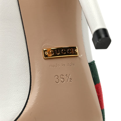 Gucci Malaga Kid Web Sylvie High Heel Slingback Pumps 36.5 White 6 of 8