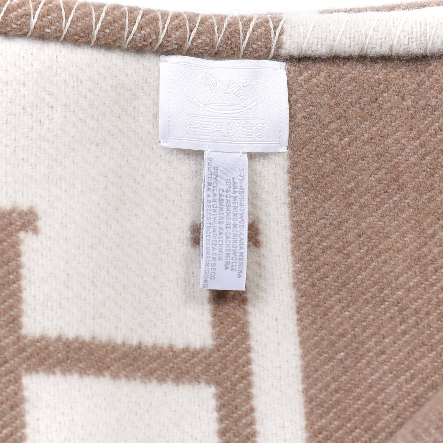 Hermes Wool Cashmere Avalon Baby Blanket Noisette Moyen White 3 of 3