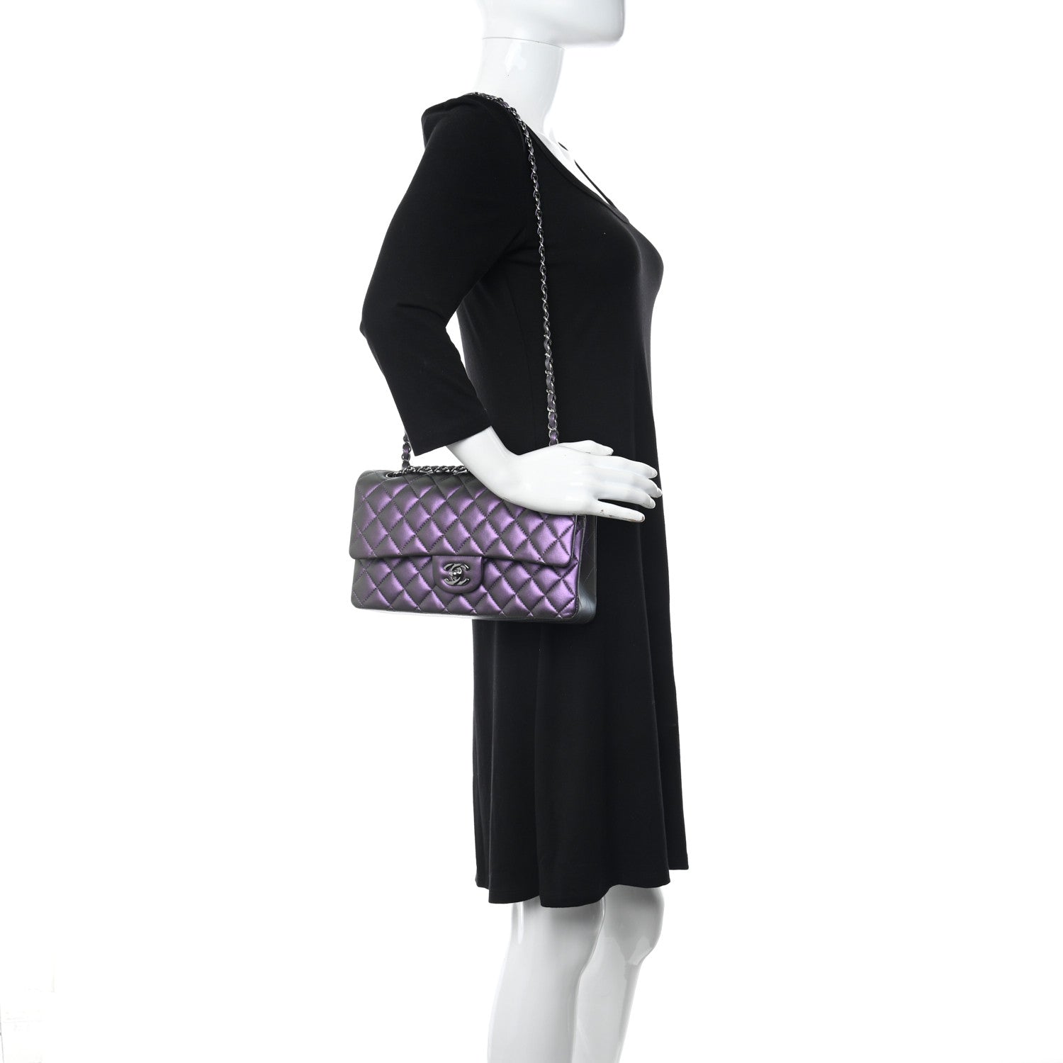 Chanel Iridescent Lambskin Quilted Medium Double Flap Dark Purple 3 of 11