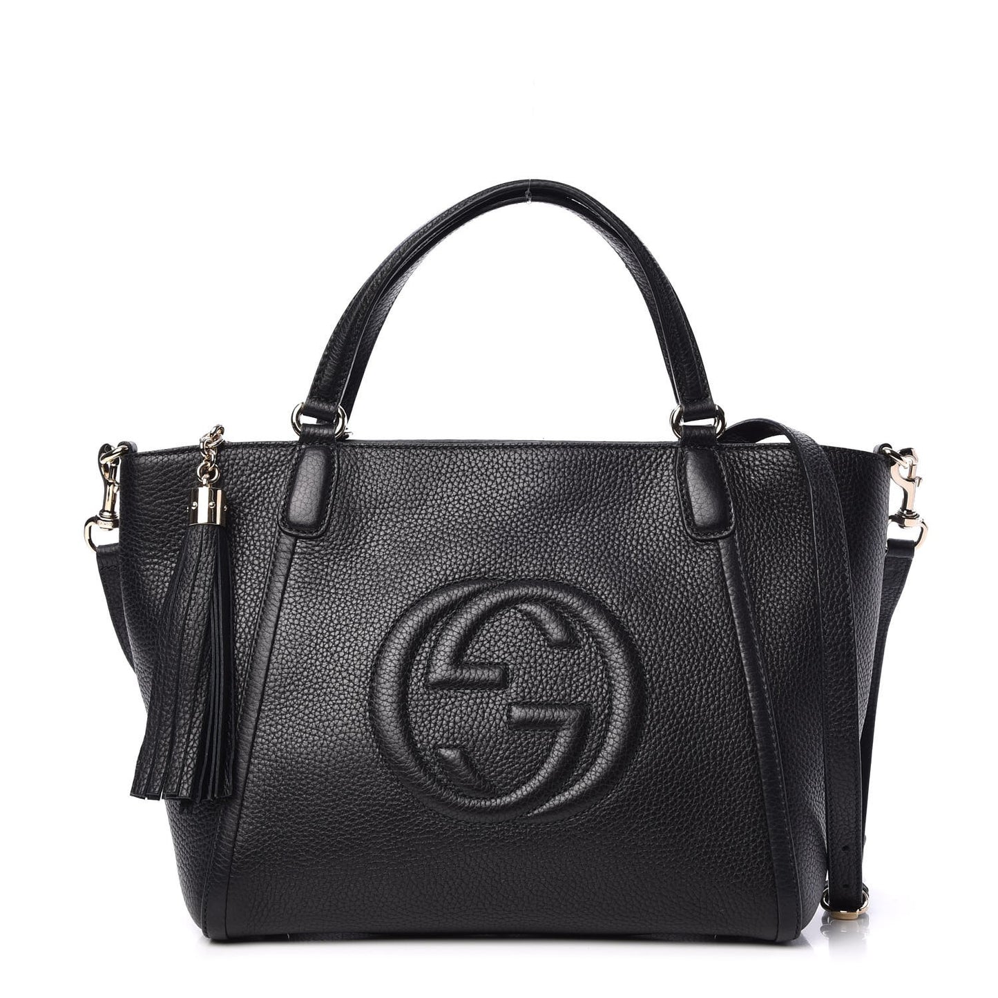 Pebbled Calfskin Small Soho Top Handle Bag Black