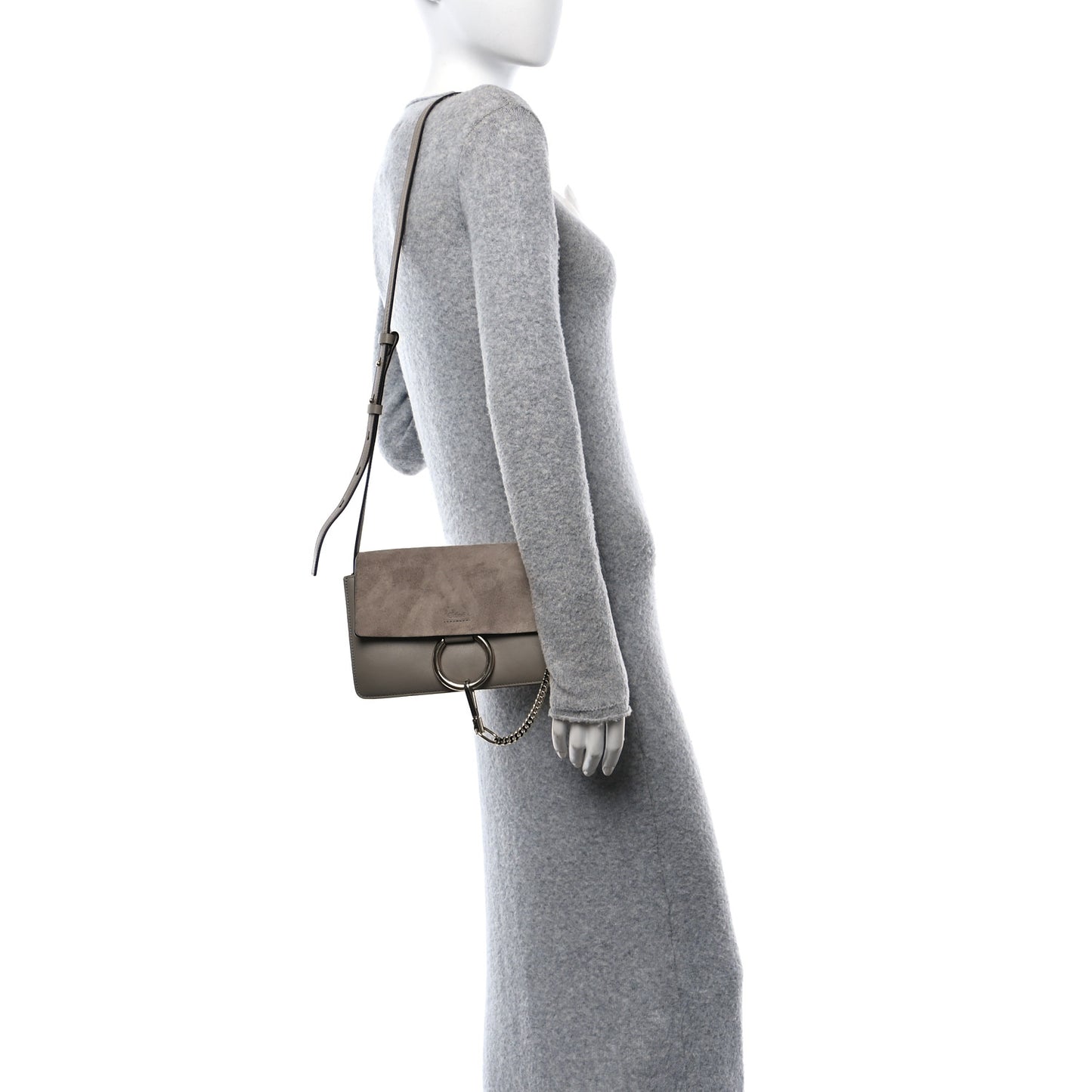Suede Calfskin Small Faye Shoulder Bag Motty Grey