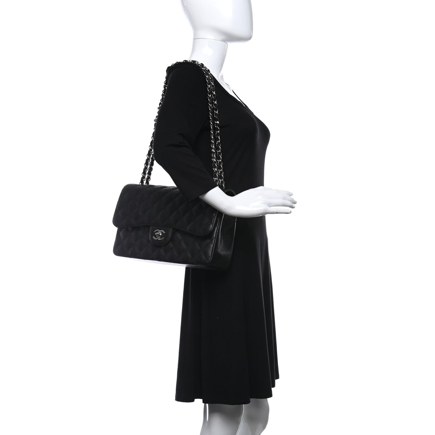 Caviar Quilted Jumbo Double Flap Black