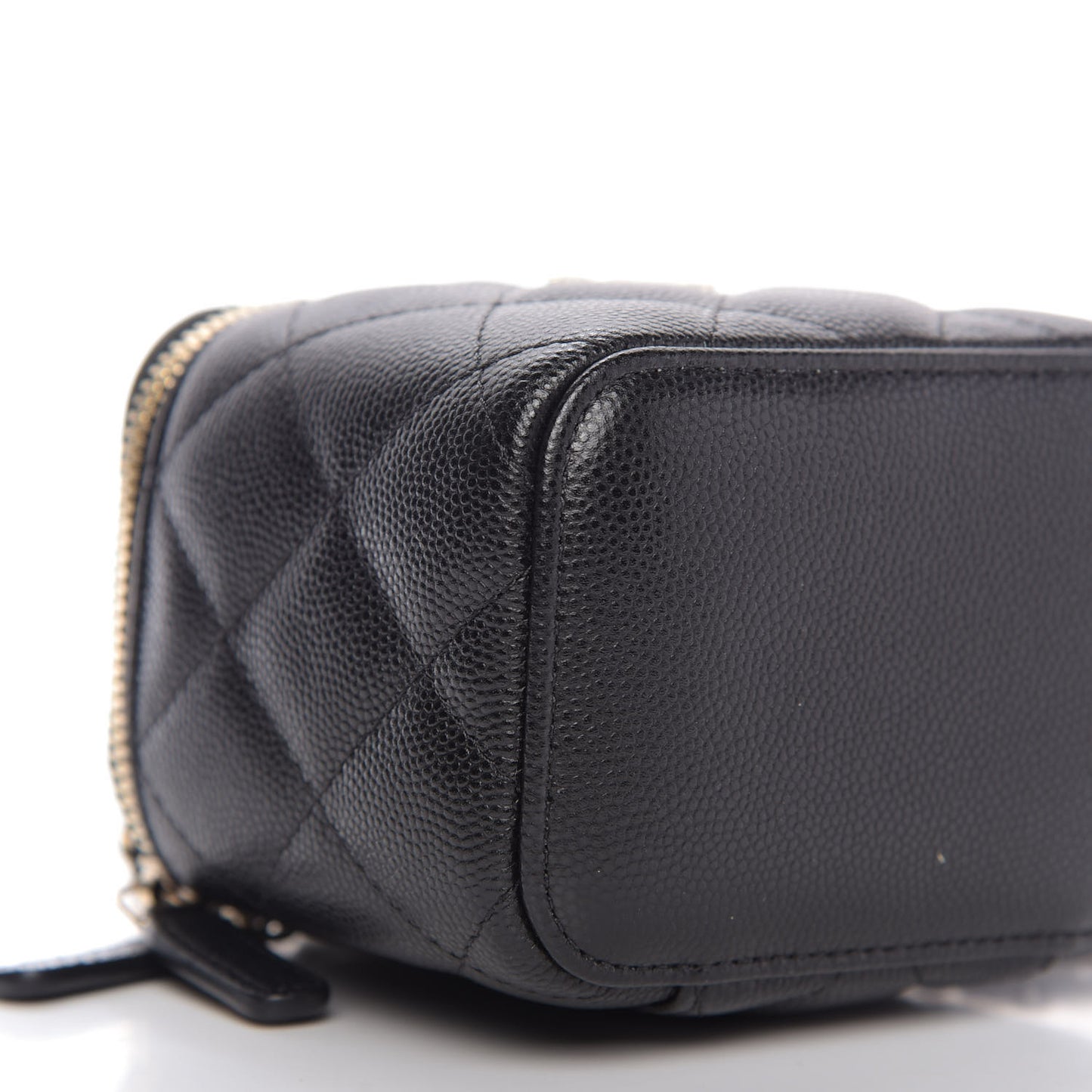 Caviar Quilted Mini Pearl On Top Vanity Case With Chain Black