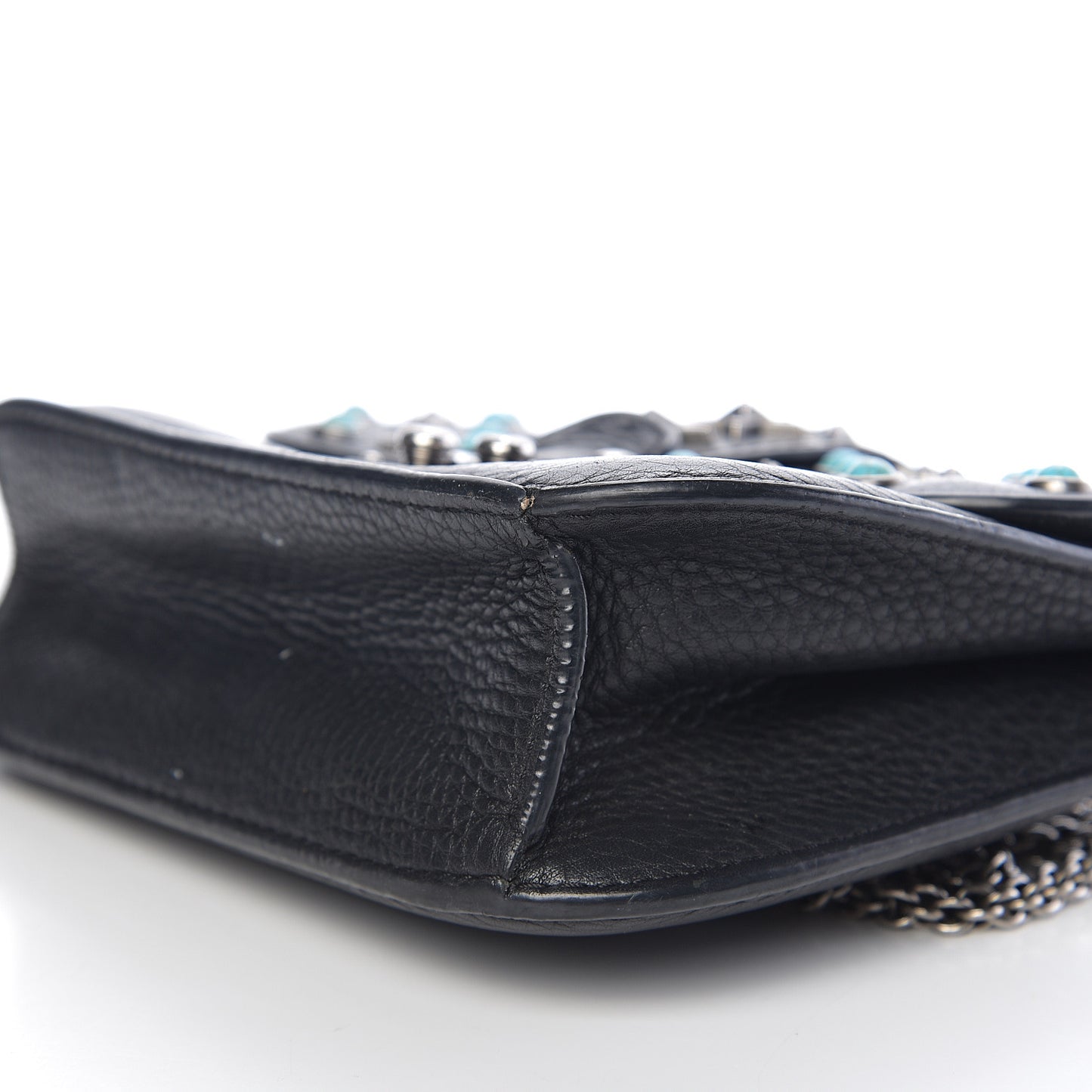 Pebbled Calfskin Star Studded Small Lock Flap Black