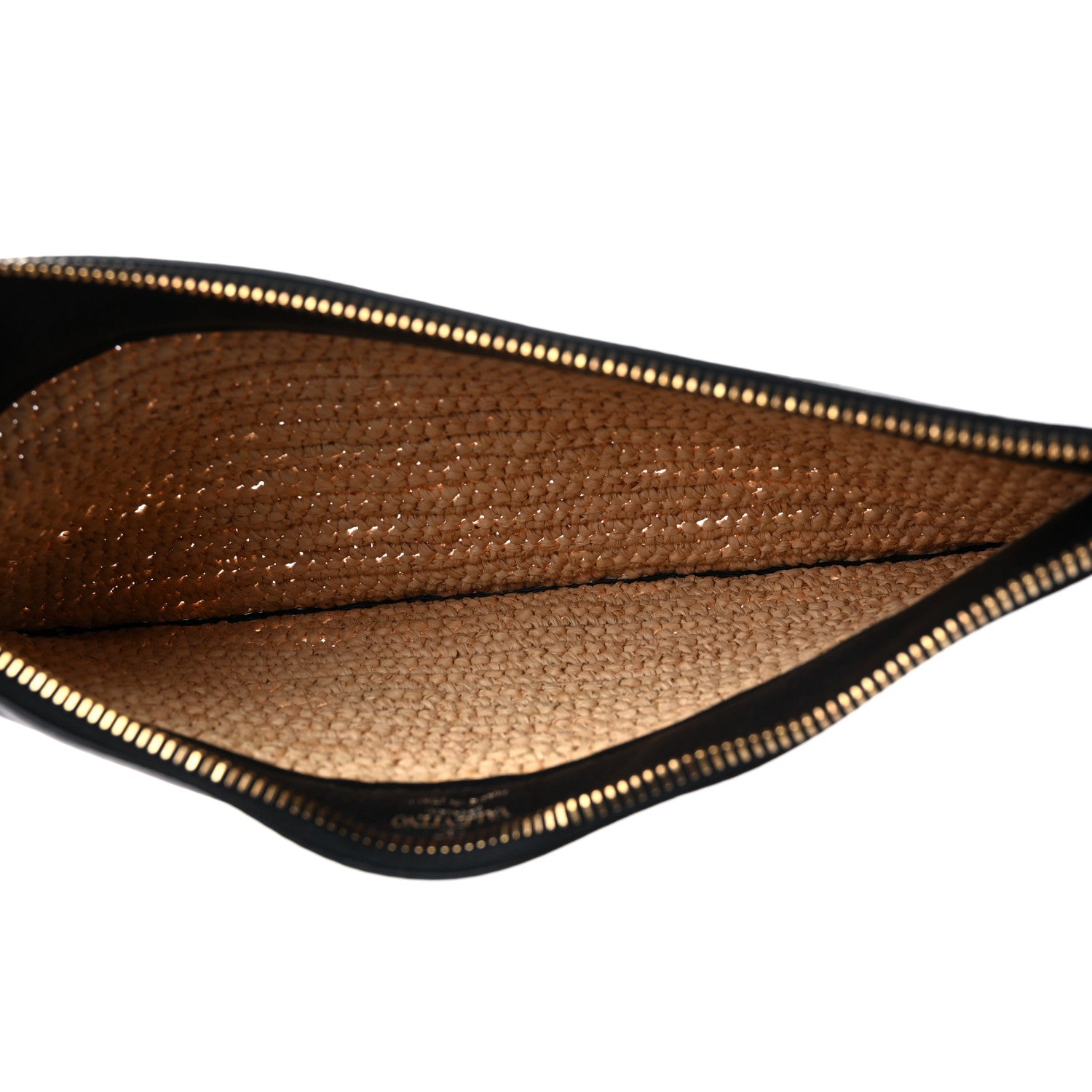 Valentino Garavani Raffia Calfskin Small Rockstud Zip Pouch Naturale Black 5 of 9