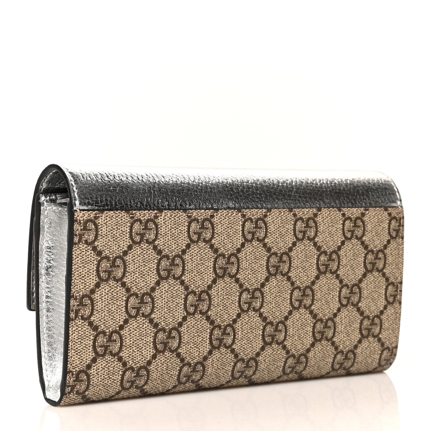 Gucci Metallic Calfskin GG Supreme Monogram GG Marmont Continental Wallet Silver Beige Ebony 3 of 9