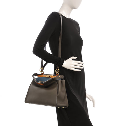 Fendi Vitello Seta Shiny Nappa Medium Peekaboo Iconic Satchel Carbone Blue 2 of 9
