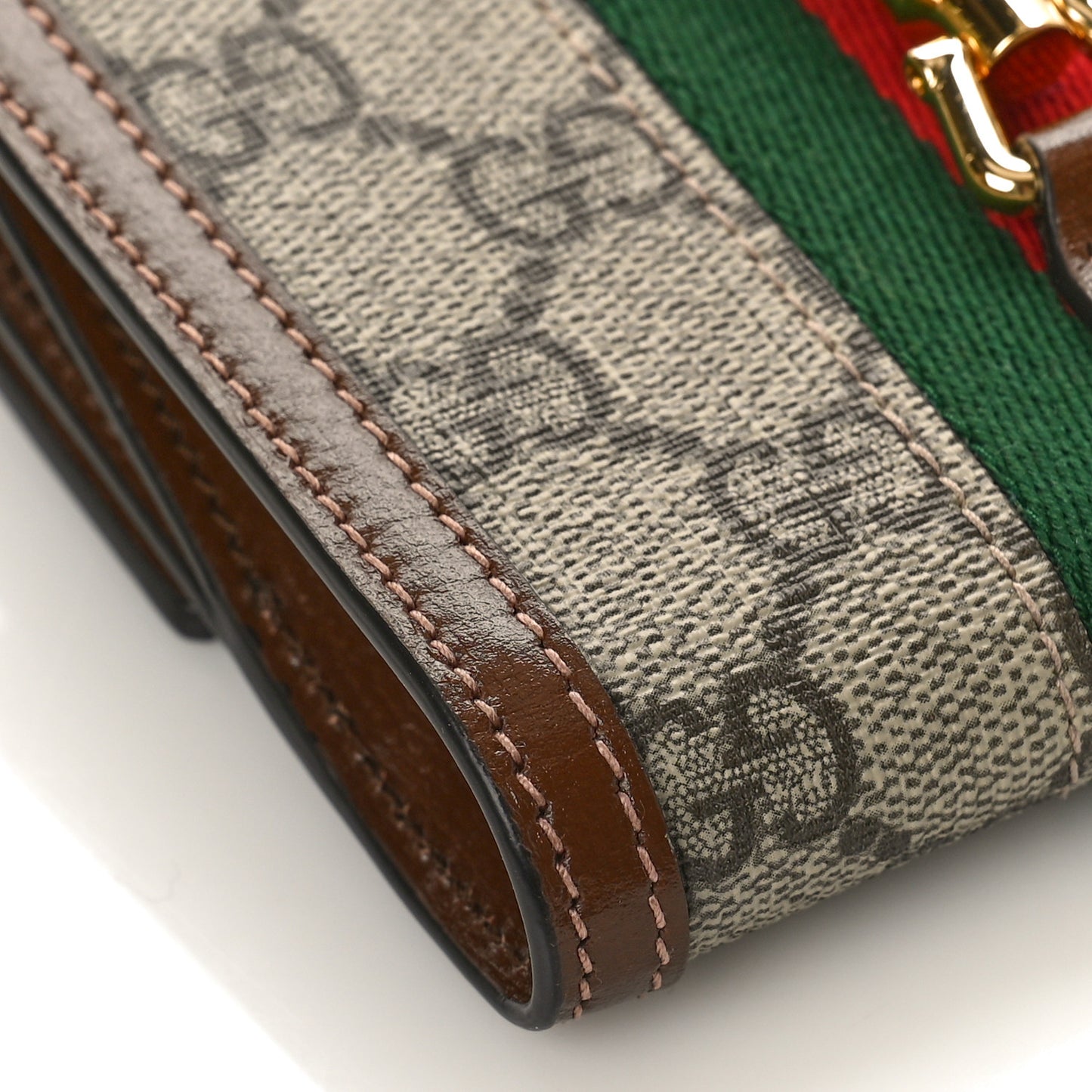 GG Supreme Monogram Textured Calfskin Web Jackie 1961 French Flap Wallet Beige Ebony Brown Sugar