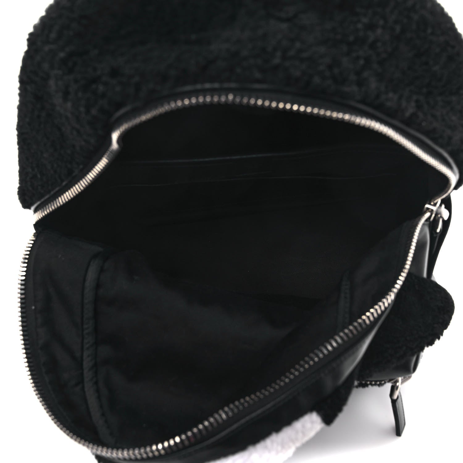 MCM Shearling Stripe Logo Stark Backpack Black White 5 of 9