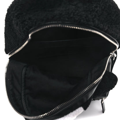 MCM Shearling Stripe Logo Stark Backpack Black White 5 of 9