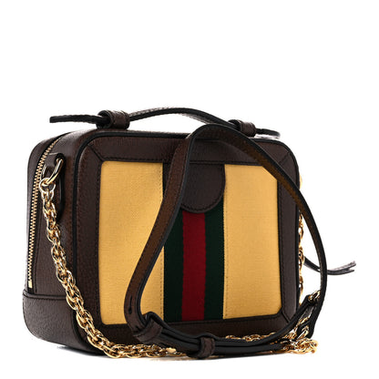 Gucci Canvas Textured Calfskin Web Mini Ophidia Top Handle Shoulder Bag Easy Yellow Dark Brown 2 of 10