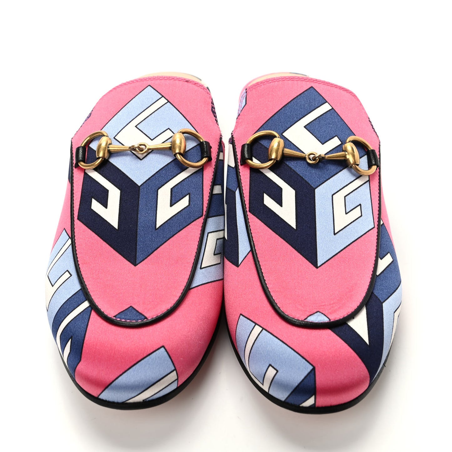 Satin GG Wallpaper Womens Princetown Slippers 35 Pink Flamboyant Blue Black