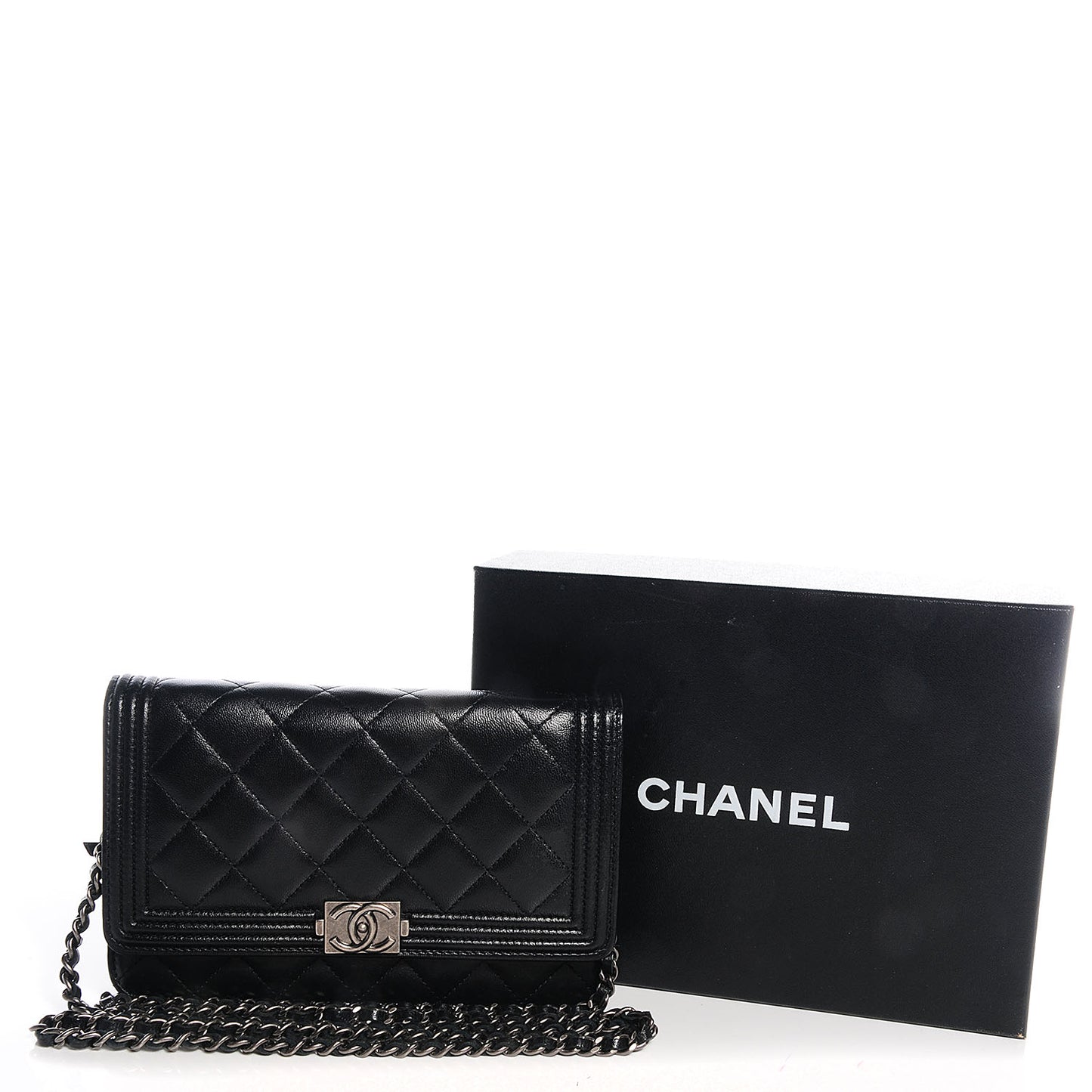 Lambskin Quilted Boy Wallet On Chain WOC Black