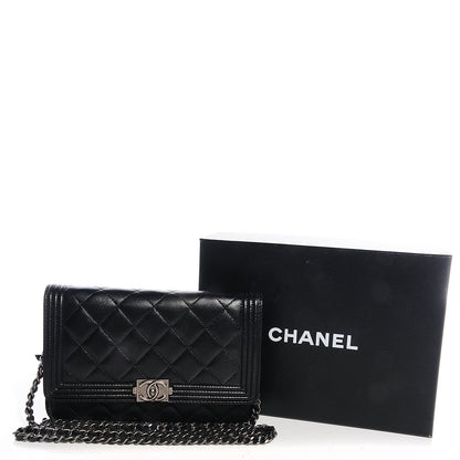 Chanel Lambskin Quilted Boy Wallet On Chain WOC Black 5 of 9