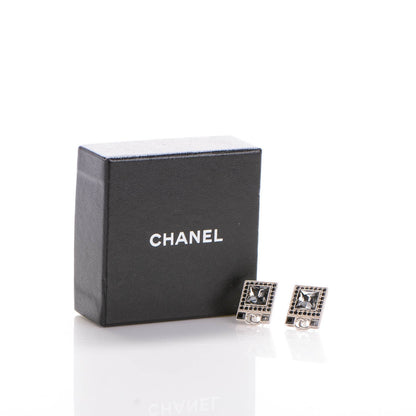 Chanel Crystal CC Square Earrings Black Silver 5 of 5