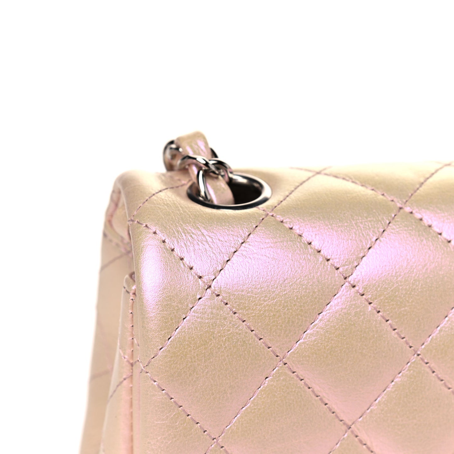 Iridescent Calfskin Quilted Mini Rectangular Flap Pink