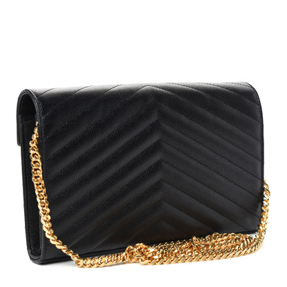 Saint Laurent Grain De Poudre Matelasse Chevron Monogram Chain Wallet Black 3 of 10