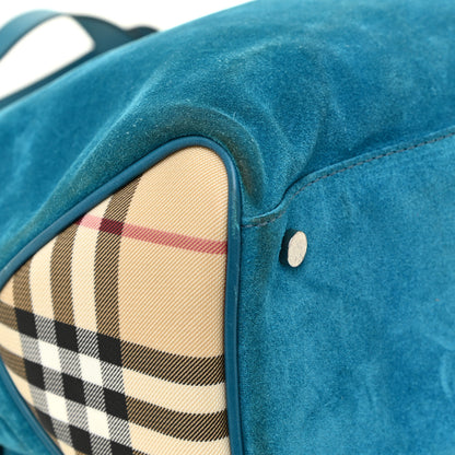 Burberry Suede Classic Check Shoulder Bag Blue 14 of 24