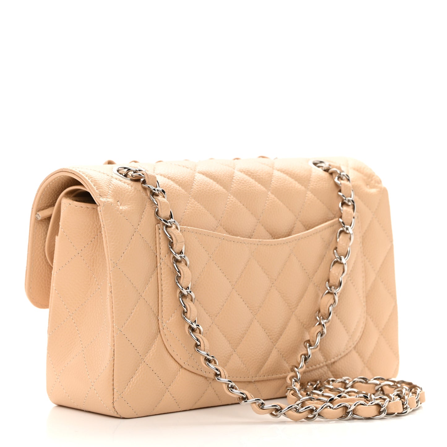 Caviar Quilted Small Double Flap Beige