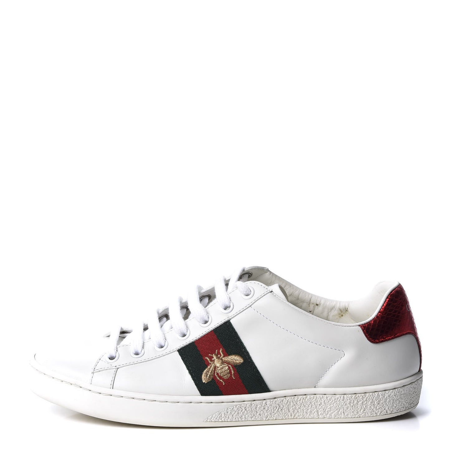 Calfskin Ayers Bee Embroidered Ace Sneakers 38 White Green