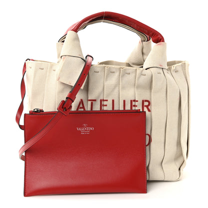 Valentino Garavani Canvas Atelier 05 Plisse Edition Small Tote Bag Naturale 3 of 10