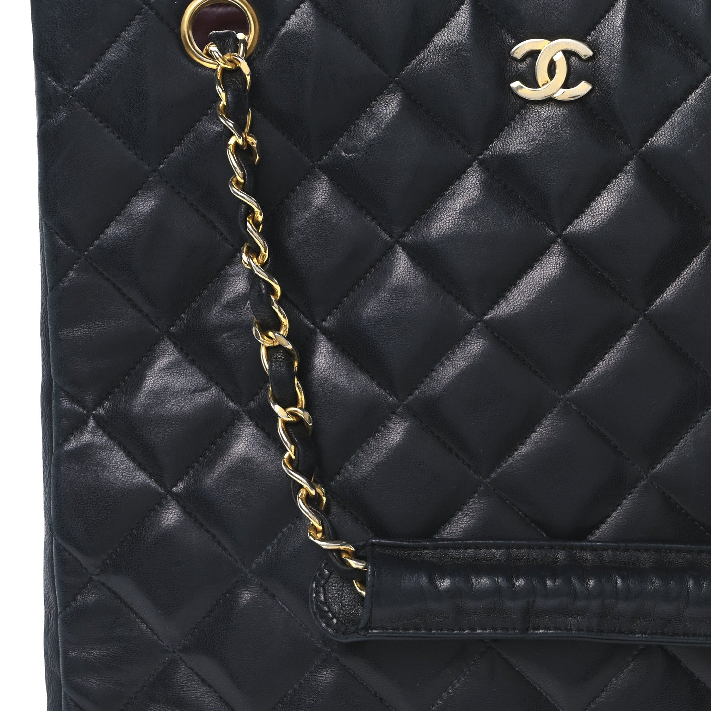 Lambskin Quilted Shopping Tote Black