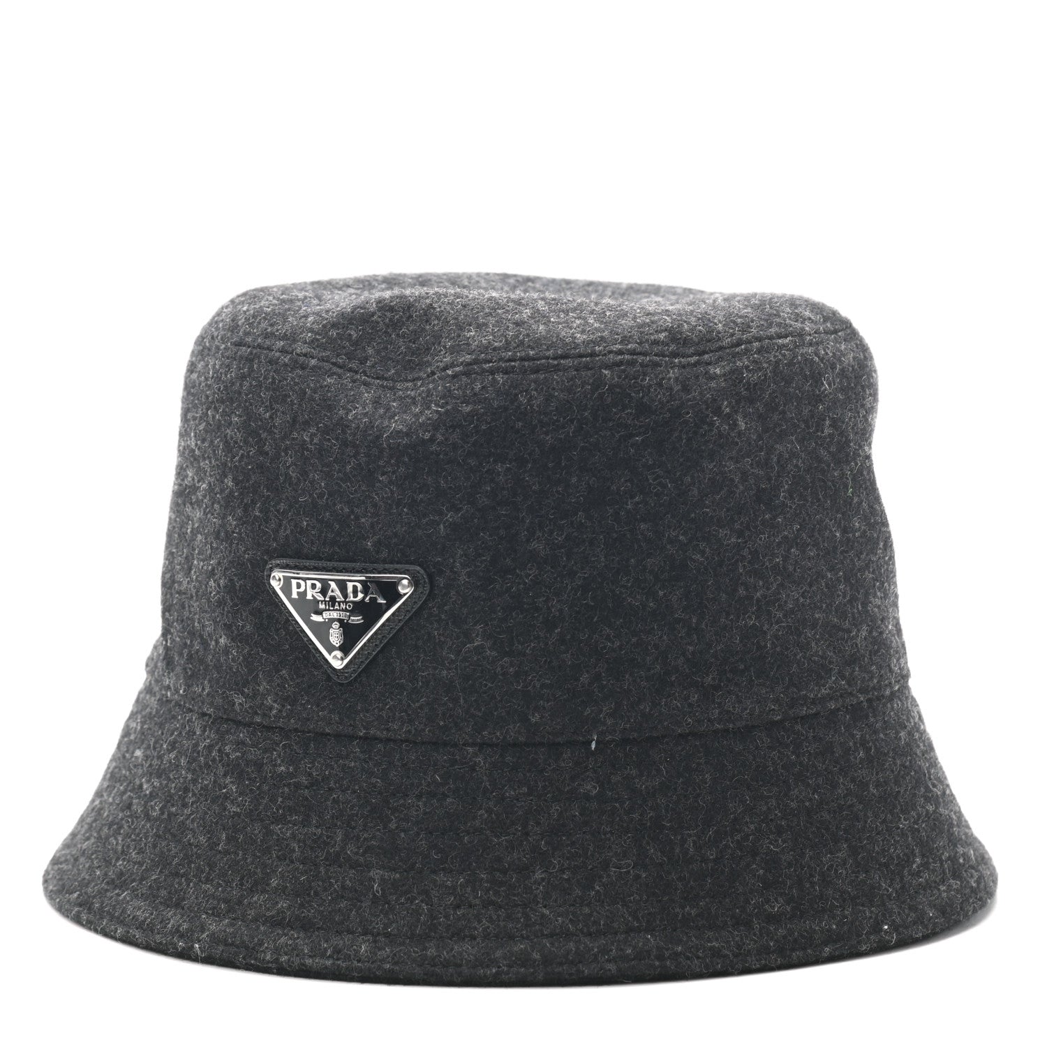 Prada Authentic Loden Wool Metal Triangle Logo Bucket Hat L Anthracite 1 of 8