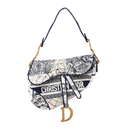 Christian Dior Canvas Embroidered Around the World Saddle Bag Blue 1 of 11