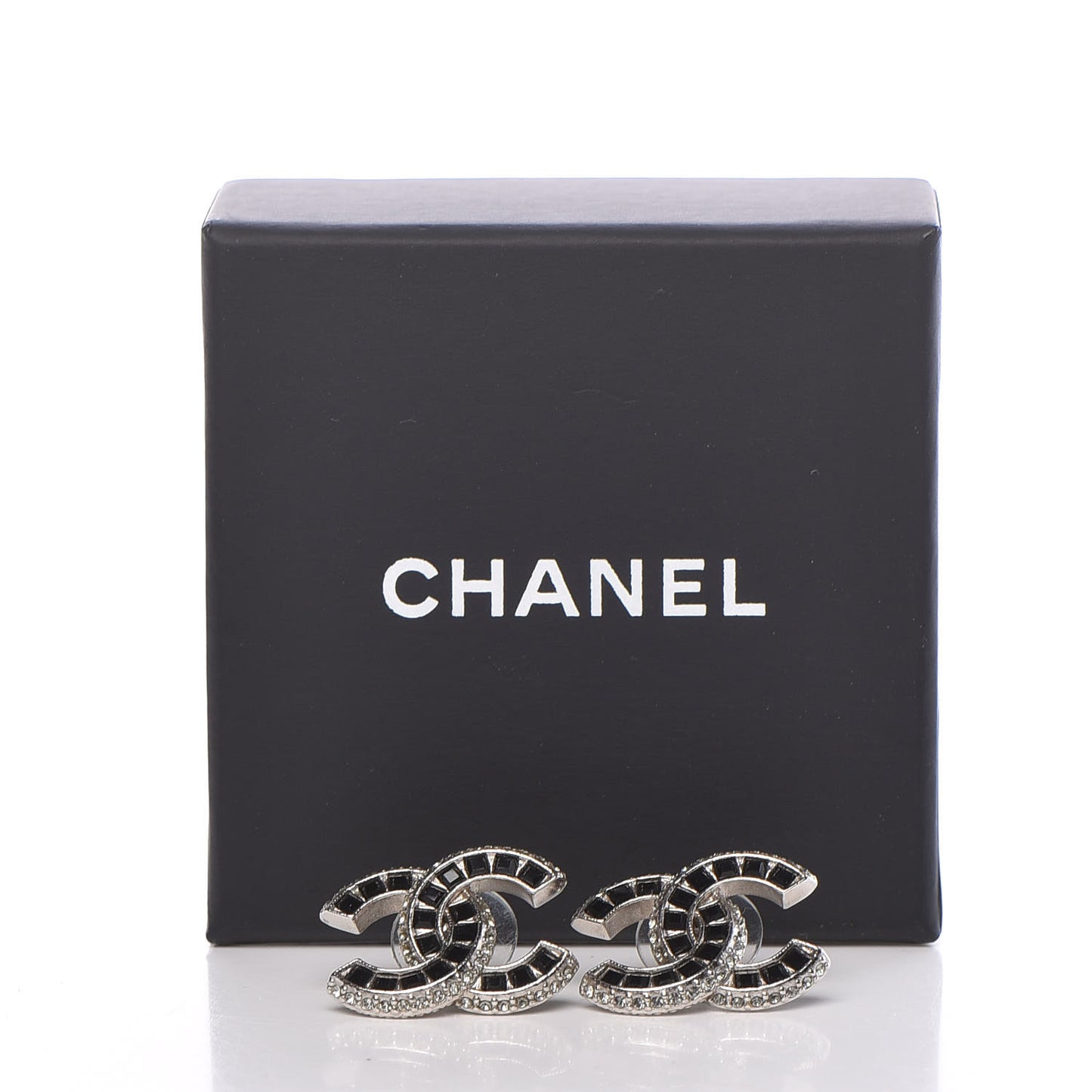 Crystal Baguette CC Earrings Black