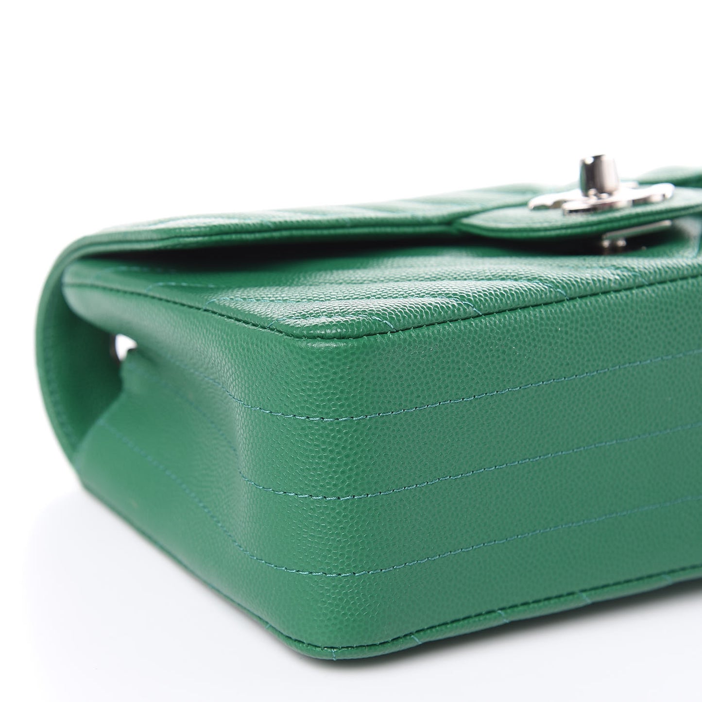 Caviar Chevron Quilted Mini Rectangular Flap Dark Green
