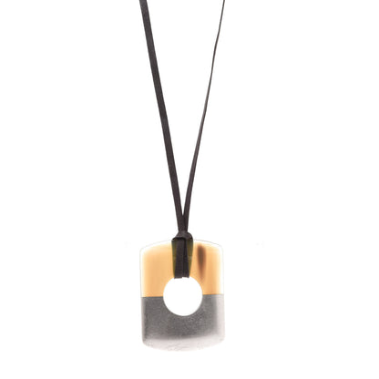 Hermes Buffalo Horn Gold Leaf Dalva Pendant Necklace Palladium 1 of 7