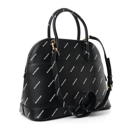 Balenciaga Calfskin Allover Logo M Ville Top Handle Bag Black 3 of 11